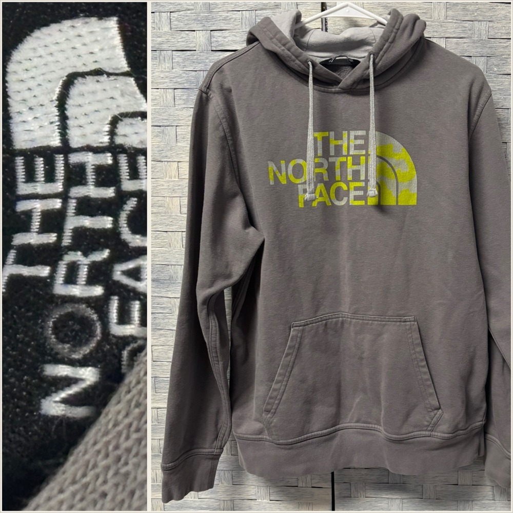 The North Face Gray Hoodie Pullover Mens M Logo Graphic Hooded Sweatshirt‎
